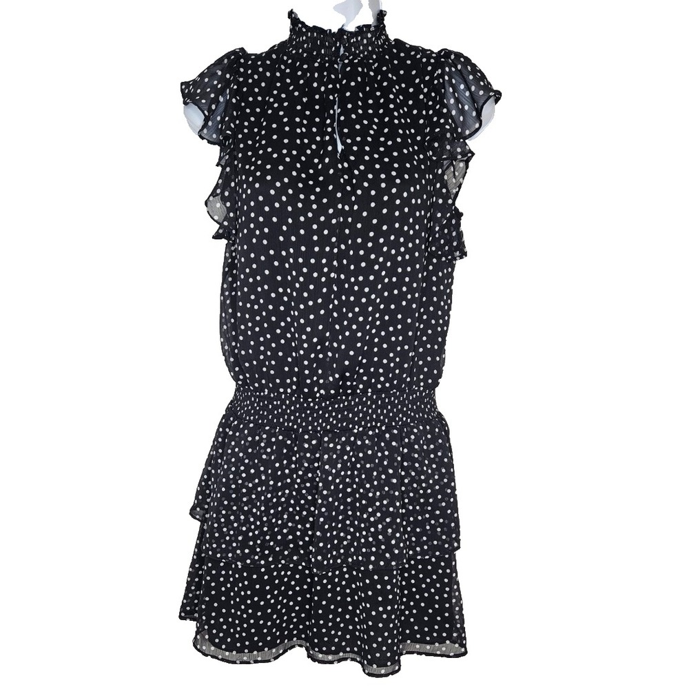 Express Womens XS Black White Polka Dot Mini Dress Romantic Preppy Coquette